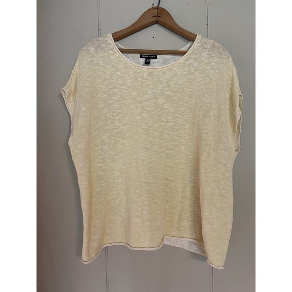 Eileen Fisher Organic Linen Cotton Slub Butter Yellow Relaxed Boxy Open Knit M